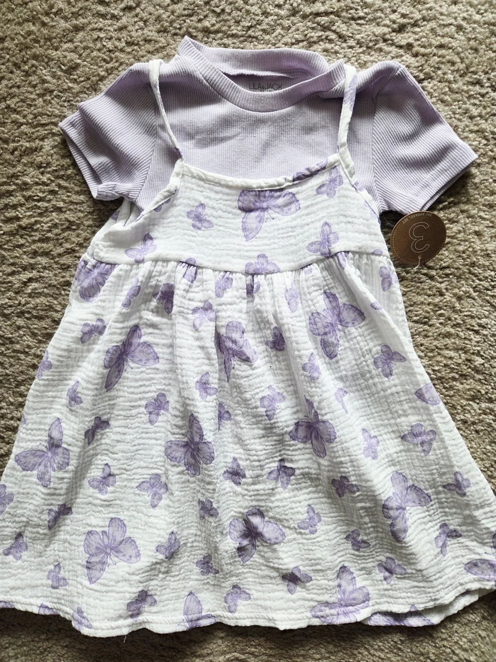 LILA & JACK Girls 2 Pc Set Purple Butterfly Pinafore Dress w/Purple Top Size 4T